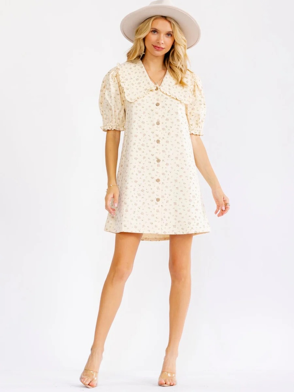 196 • Cream Floral Mini Dress Peter Pan Collar